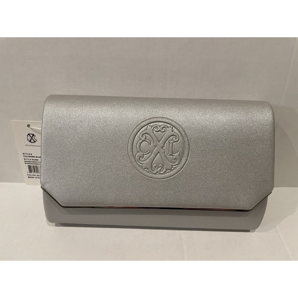 CXL‎ by Christian Lacroix Madison Smooth Silver Clutch w/ Detachable Chain New